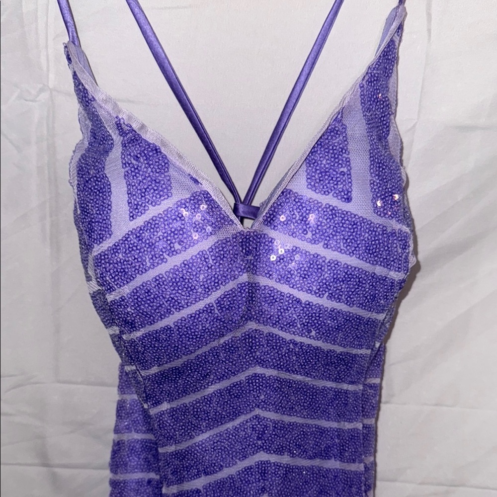Purple Sequin Backless Tie-Back Homecoming Dress - Size 2
